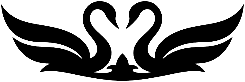 Black swan canopy vinyl decal close-up with outstretched wings and heart center