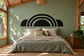 Vinyl wall decal with black arc-crest and layered concentric ring design