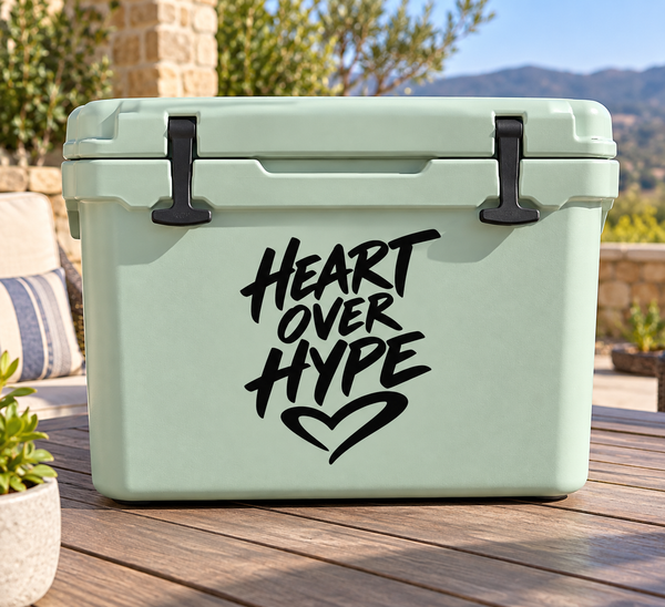 HeartCX009 — Heart Over Hype; illustrative application of the exact PDF artwork