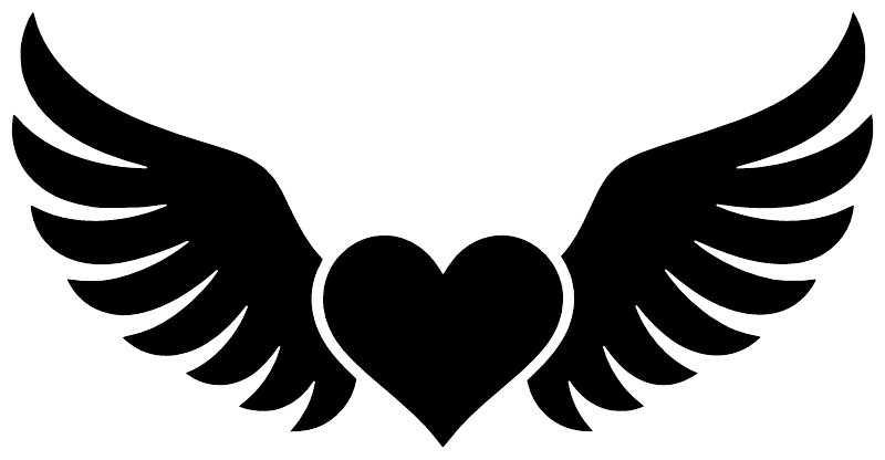 Black heart-and-wings vinyl wall decal silhouette