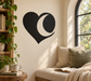 Black heart vinyl decal with white crescent moon inside