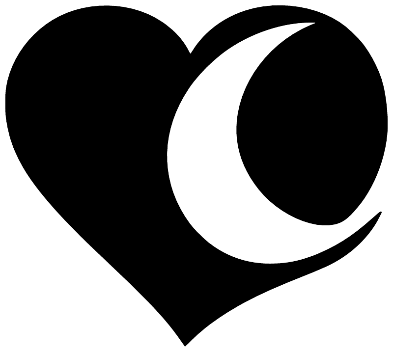Black heart vinyl decal with bold white crescent moon curve