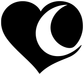 Black heart vinyl decal with bold white crescent moon curve