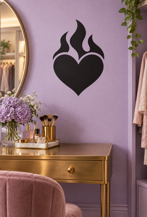Black heart with flame vinyl wall decal