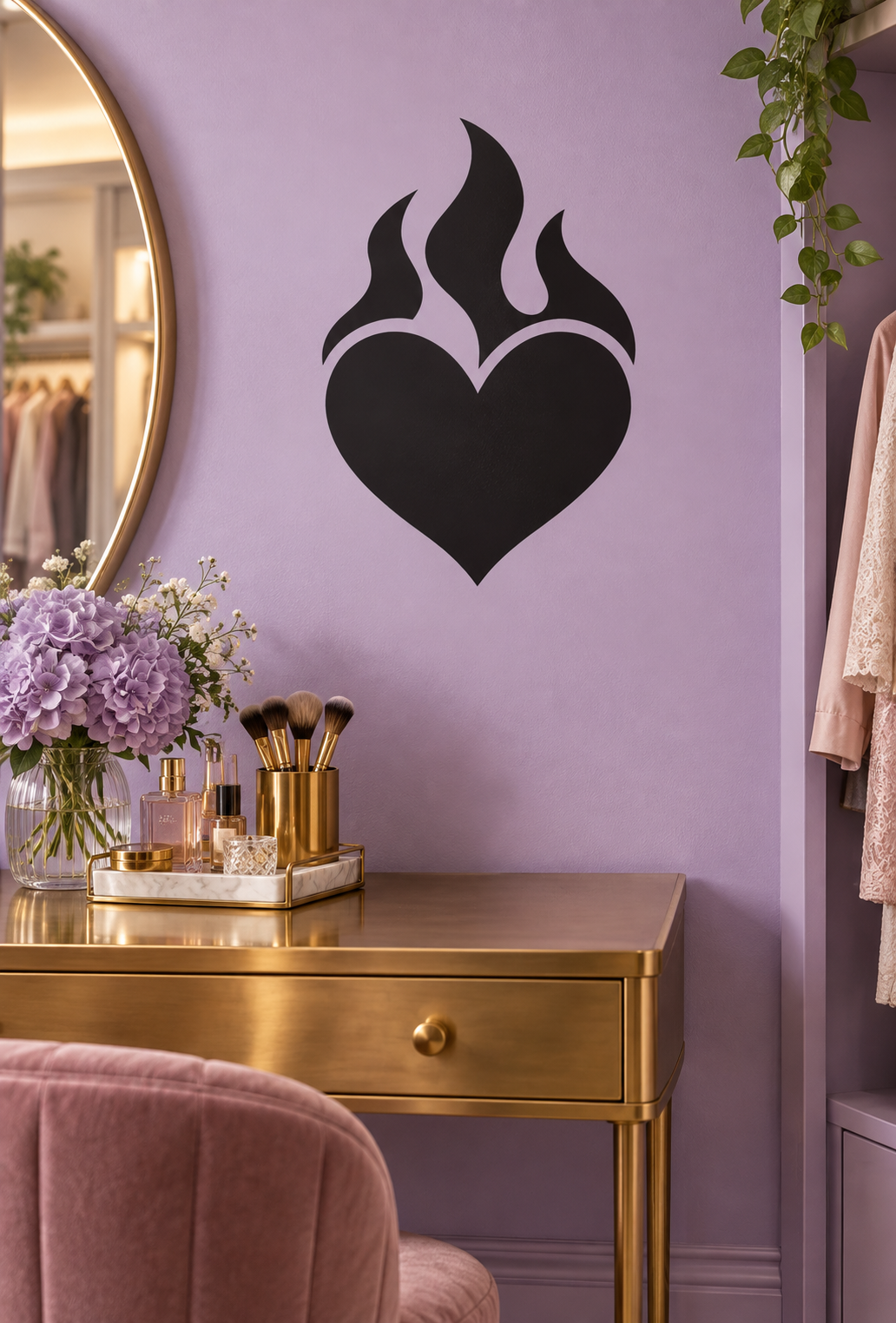 Black heart with flame vinyl wall decal
