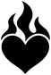 Black heart with flame vinyl decal, white outline