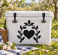 Black heart and botanical arch vinyl decal with leaf accents, flat design