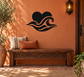 Heart and ocean waves vinyl wall decal in black with coral-colored wave lines