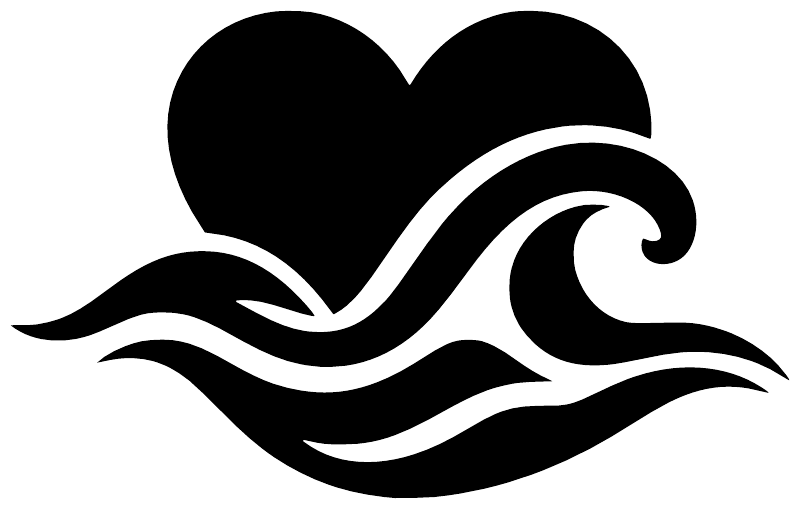 Vinyl decal of a black heart with white and black ocean wave lines
