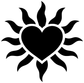 Heart and sunburst vinyl decal with black heart center and flame-like rays