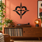 Black heart-shaped compass vinyl decal with four-point star and center circle