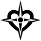 Black heart and compass vinyl decal emblem, four-point star with central dot
