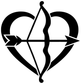 Close-up heart and archery bow vinyl decal design with black arrow and bow