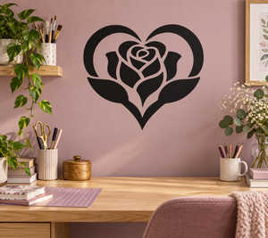 Vinyl heart and rose decal with bold black floral heart design