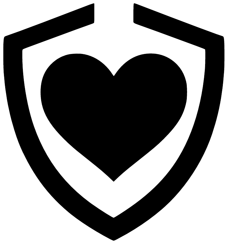 Open shield vinyl decal with bold black heart centerpiece, high-contrast outline