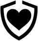 Open shield vinyl decal with bold black heart centerpiece, high-contrast outline