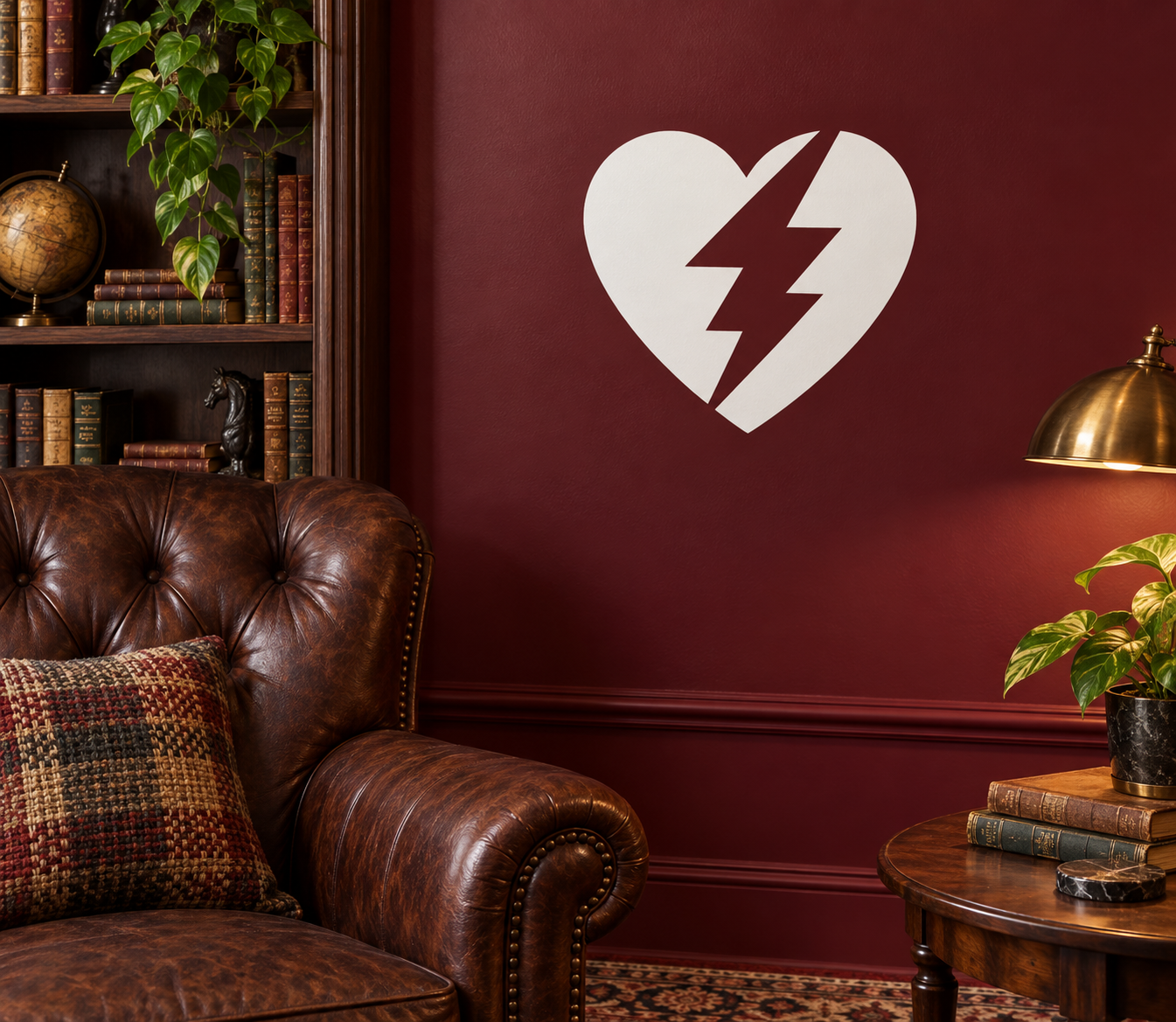 White heart vinyl decal with black lightning bolt