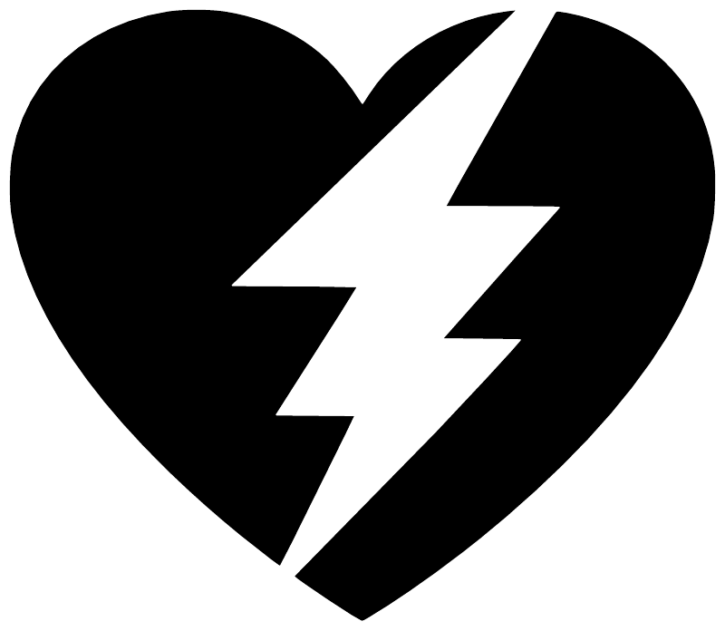 Black heart vinyl decal with white lightning bolt graphic