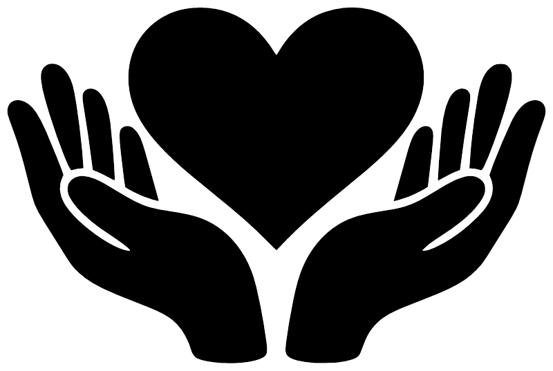Black heart-in-hands vinyl decal, close-up view
