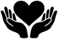 Black heart-in-hands vinyl decal, close-up view
