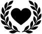 Black heart vinyl decal with open laurel leaves wreath, centered