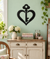 Black heart with key vinyl wall decal, centered silhouette for walls, doors, or signs.