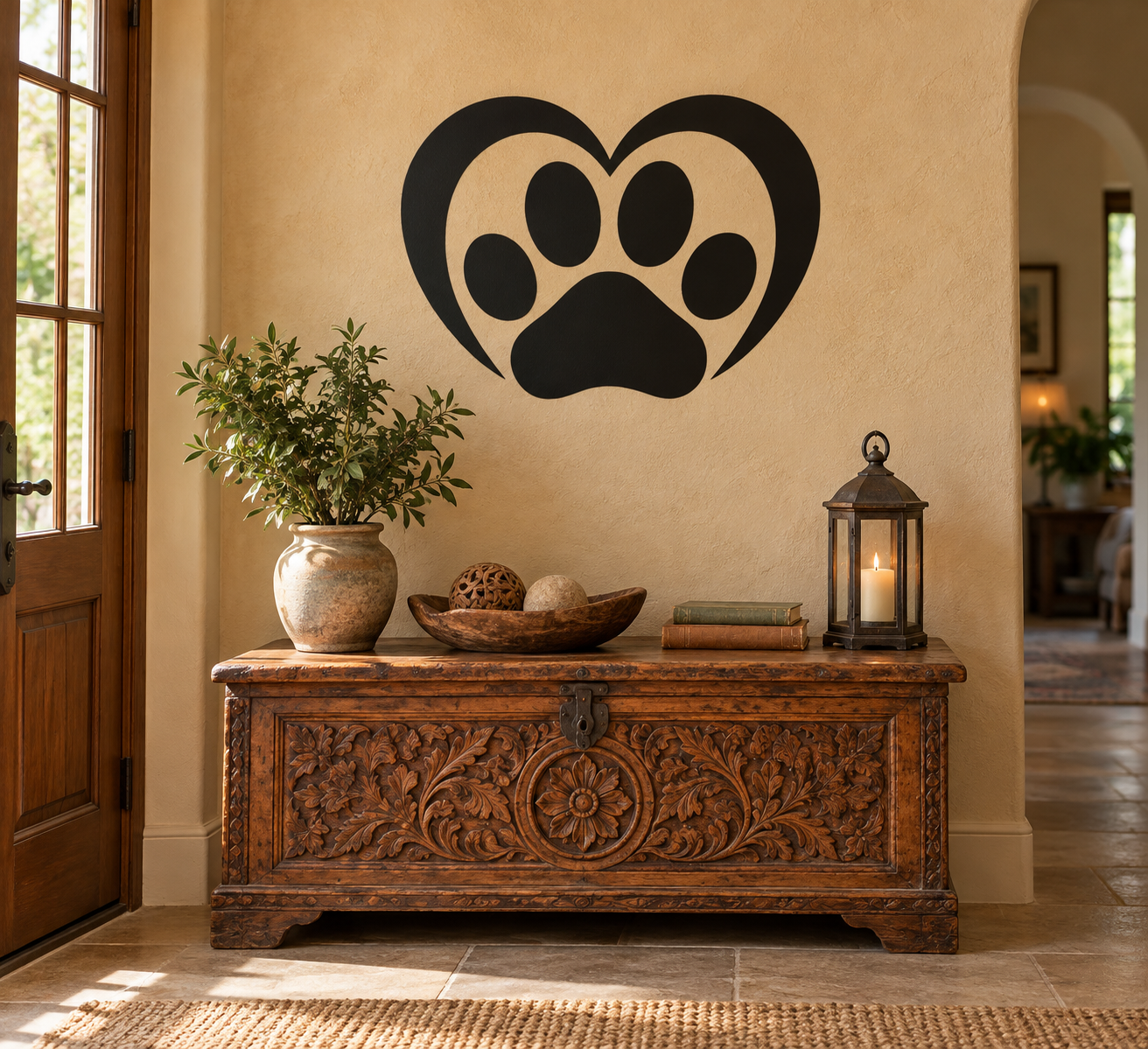 Heart and paw vinyl decal: black heart outline with paw print center