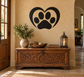 Heart and paw vinyl decal: black heart outline with paw print center