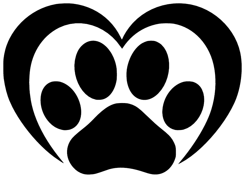 Heart and paw vinyl decal close-up in black, heart outline with paw print