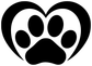 Heart and paw vinyl decal close-up in black, heart outline with paw print