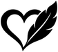 Heart and feather vinyl decal close-up, white heart with black feather