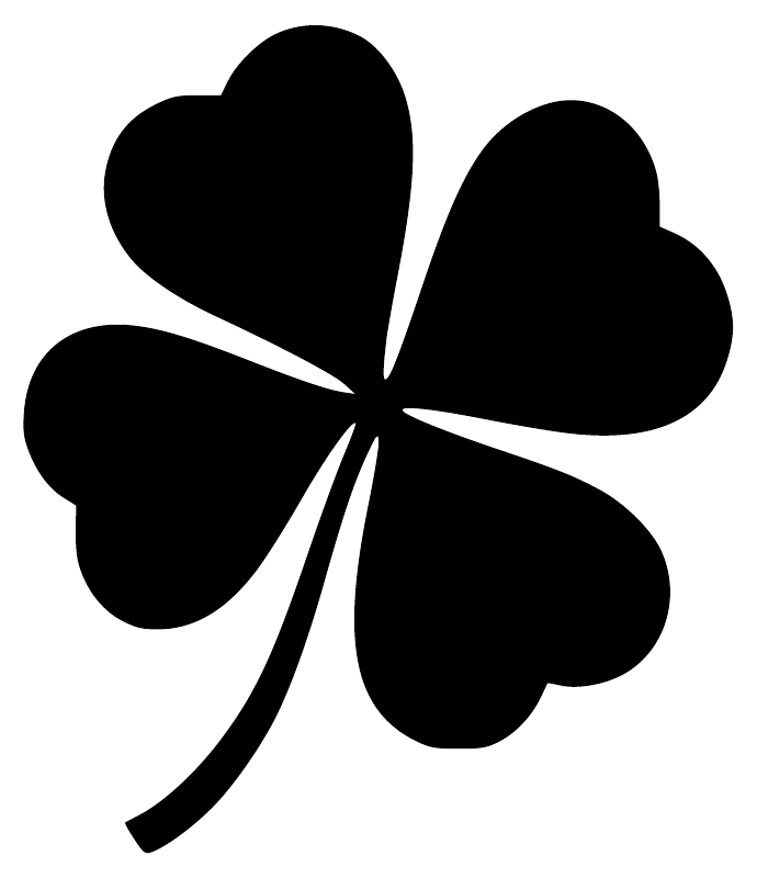 Four-heart clover vinyl decal with long curving stem, bold black flower shape