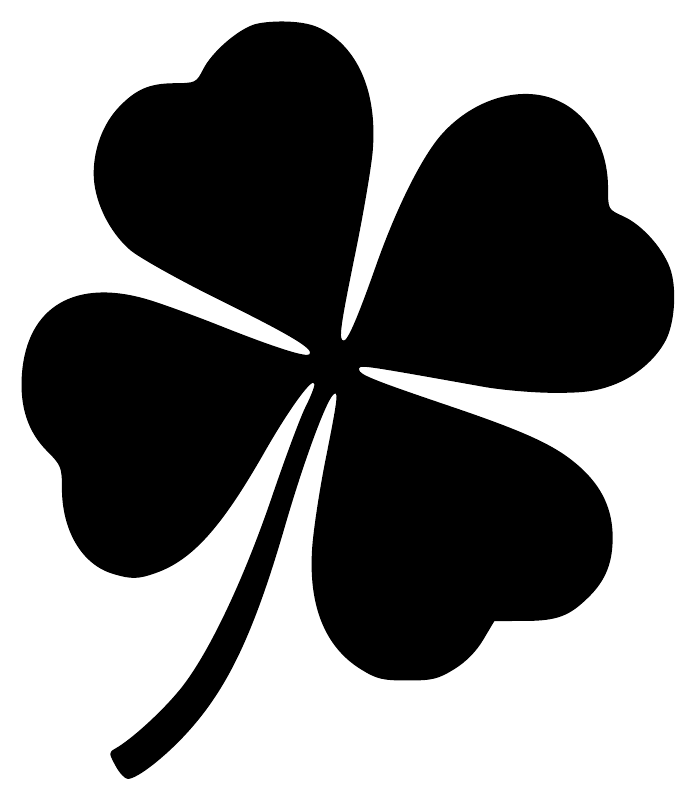 Black four-leaf clover vinyl decal with curved stem, solid cutout