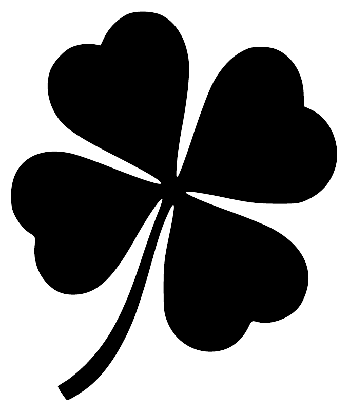 Vinyl clover decal graphic with four heart-shaped leaves and swept stem