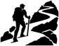 Black hiking switchback vinyl decal silhouette of two hikers near a trail map line