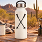 Vinyl hiking poles decal with two crossed trekking poles, black on white