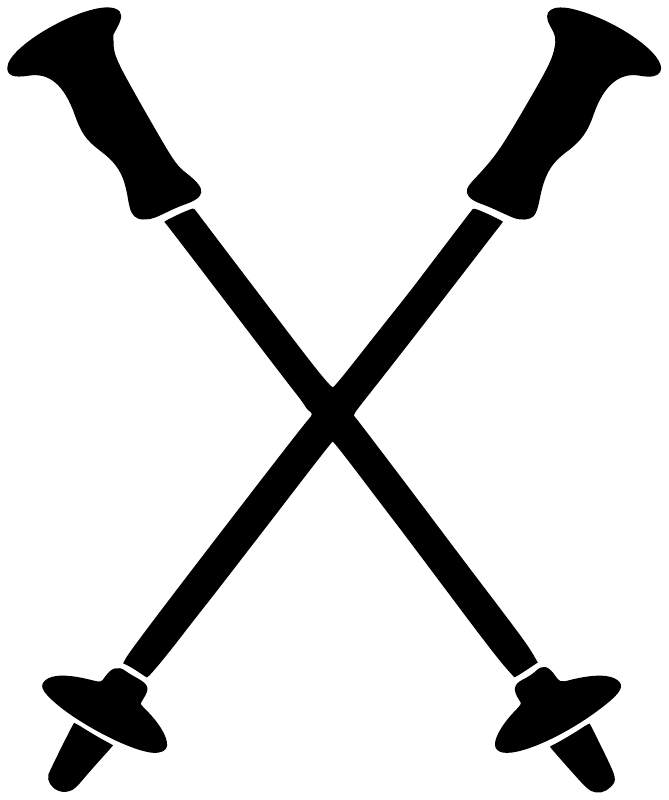 Black vinyl decal showing two crossed trekking poles icons