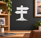 Vinyl hiking trail marker decal with two white directional arrows and hiker silhouette