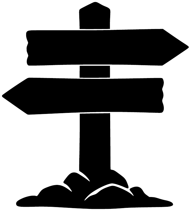 Vinyl hiking trail marker decal in black with two directional arrows and hiker silhouette