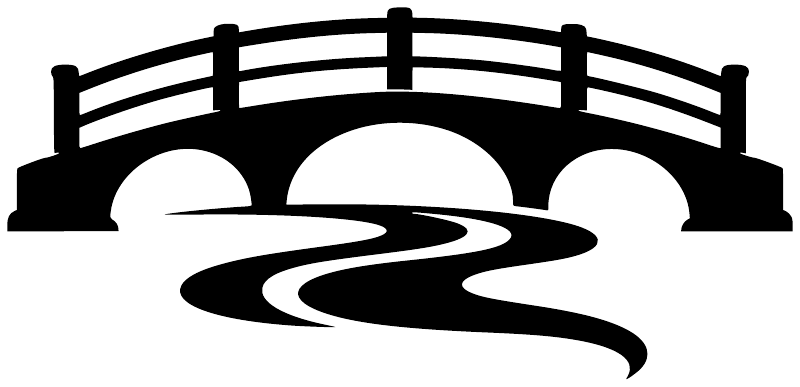 White and black hiking footbridge vinyl decal with wave and arch bridge