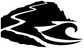 Vinyl decal silhouette of hiker with swirling wave trail, white on black