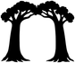 Woodland gate vinyl decal silhouette with two trees framing an arch opening
