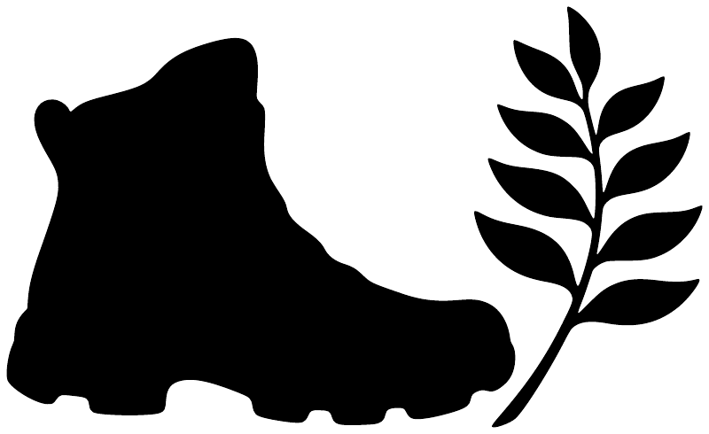 Hiking trail boot and leaves vinyl decal, black boot with white leaf branch