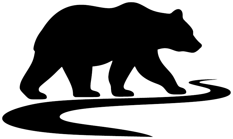 Black bear vinyl decal silhouette with curved trail line, close-up