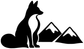 Black fox silhouette vinyl decal with mountain peaks and valley shapes