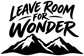 Vinyl decal close-up: 'Leave Room for Wonder' text with mountain silhouettes