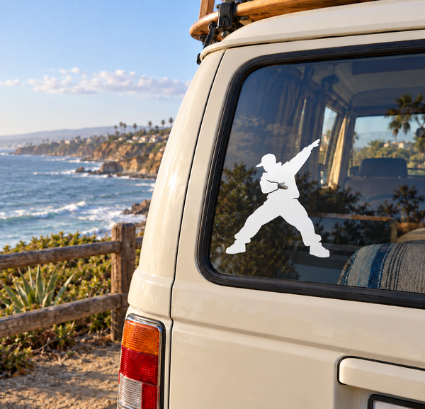 White vinyl hip hop dancer silhouette decal on a car window