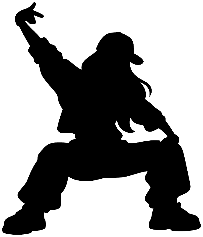 Black hip hop dancer vinyl decal silhouette, crouched pose
