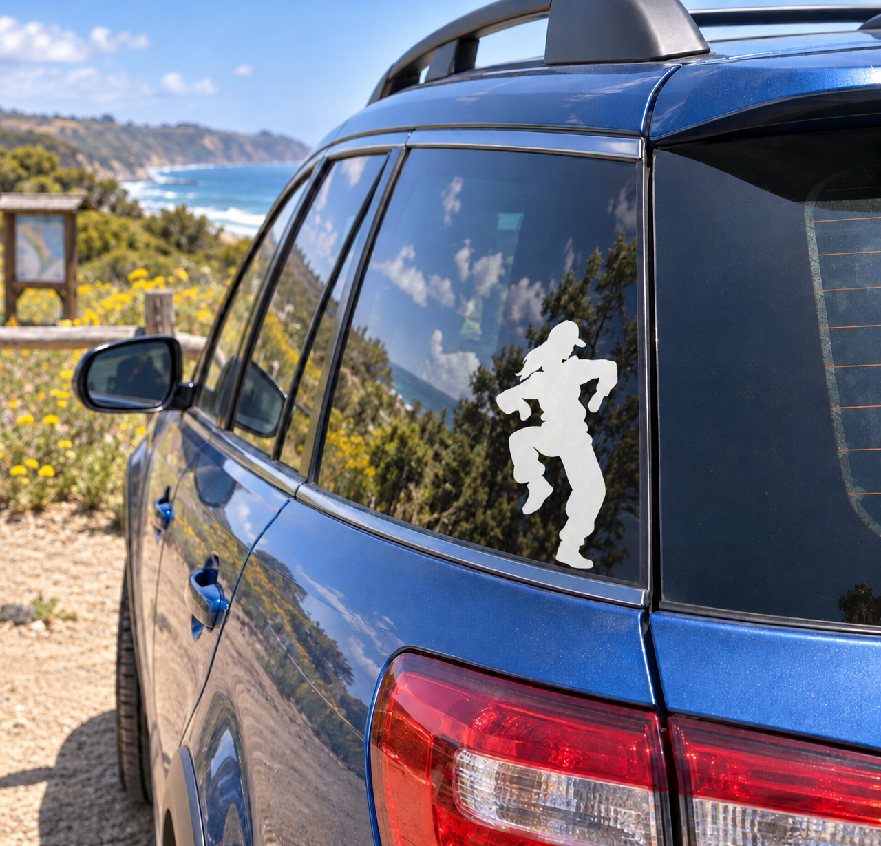 White hip hop dancer knee-hit vinyl decal on car window