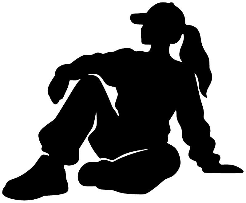 Hip hop dance vinyl decal silhouette of seated rapper figure in black